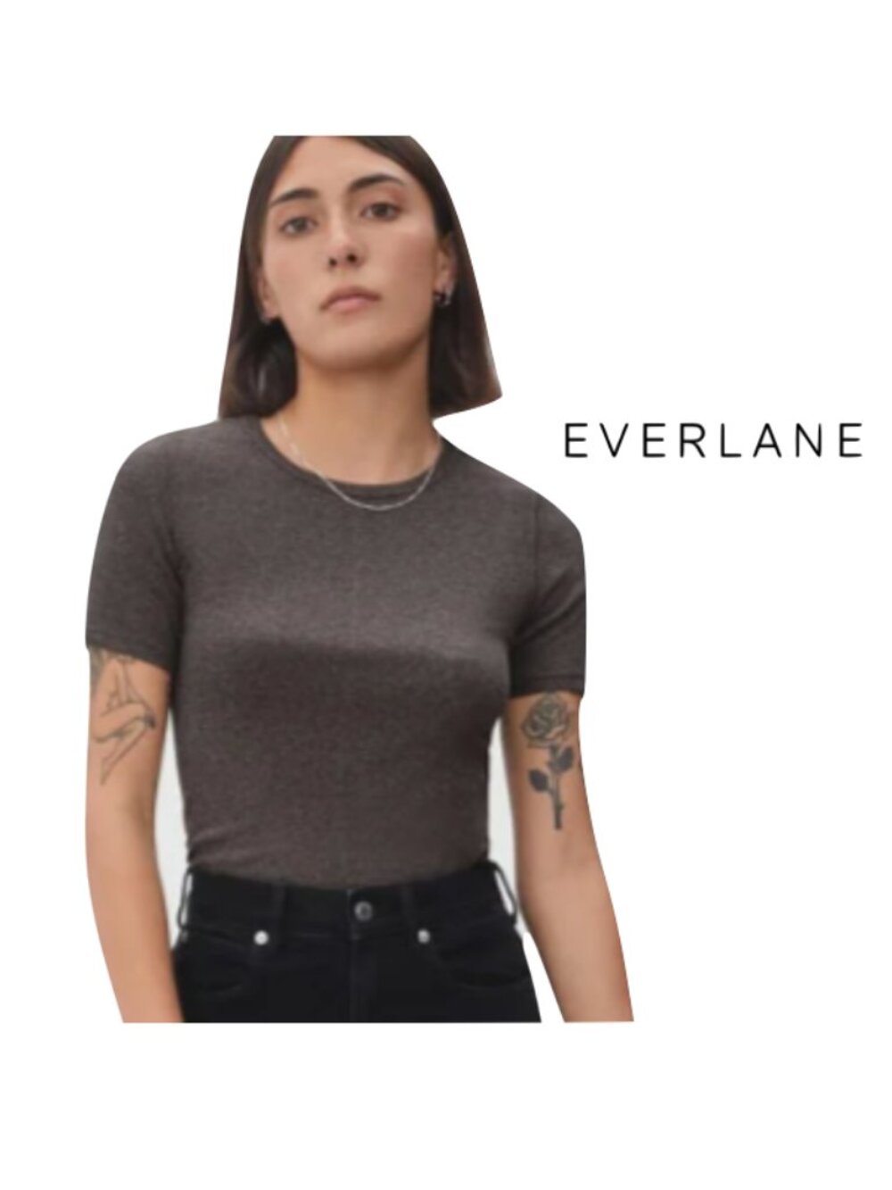 2/$29 Everlane brown PIMA MICRO-RIB crew tee size medium
